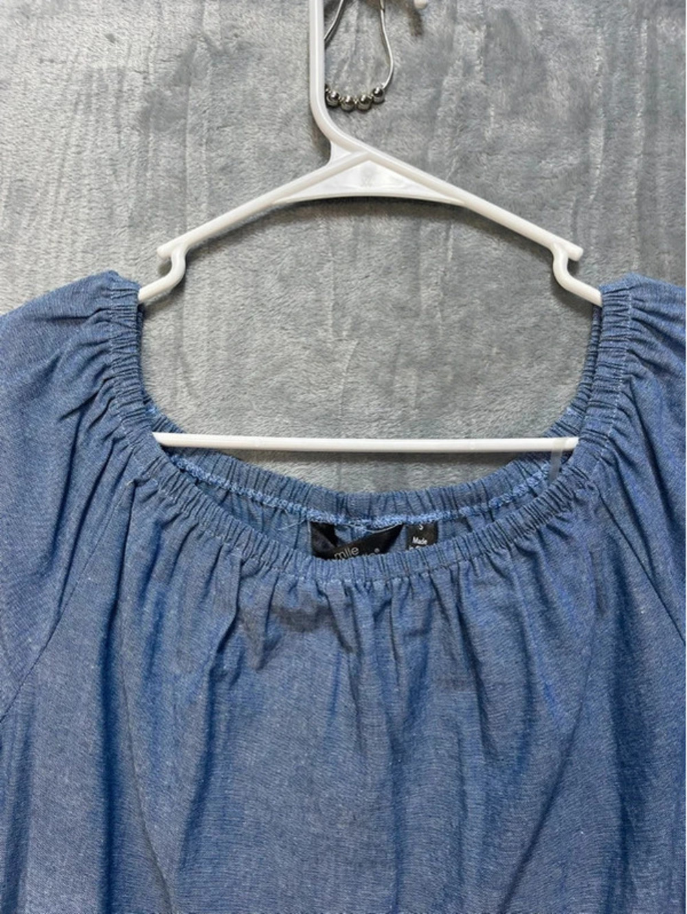 Mlle Gabrielle Womens Small Blue Chambray Shift Dress White Crochet Lace Boho - Picture 6 of 10